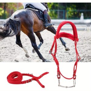 Red Horse Bridle, Adjustable Horse Bridle Rein Harness Headstalls Durable Wearresisting With Soft Cushion Double Check Design