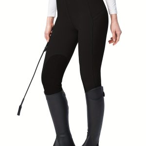 Women's Stretch Skinny Horse Riding Pants With Two Side Zipper Pockets Knee-Patch Schooling Tights Equestrian Breeches For Women Comfortable And Stylish Activewear Resistant To Wear And Tear Quick Drying Made With Stain-resistantand UPF 50+ Fabric.