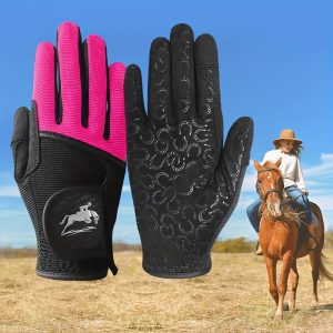 Breathable Riding Gloves for Women - Summer Comfort Grip Equestrian Gloves with Stretchable 4-Way Fabric, Silicone Anti-Slip Print, Touchscreen Compatible, Adjustable Buckle Closure, Hand Washable