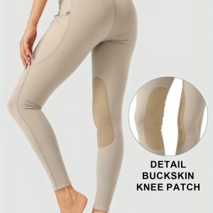 Women's Stretch Skinny Horse Riding Pants With Two Side Zipper Pockets Knee-Patch Schooling Tights Equestrian Breeches For Women Comfortable And Stylish Activewear Resistant To Wear And Tear Quick Drying Made With Stain-resistantand UPF 50+ Fabric.