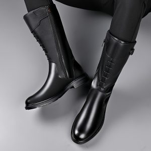 Men's High Top Riding Boots, Casual Side Zipper Non Slip Comfy Elegant Boots For Men's Outdoor Activities